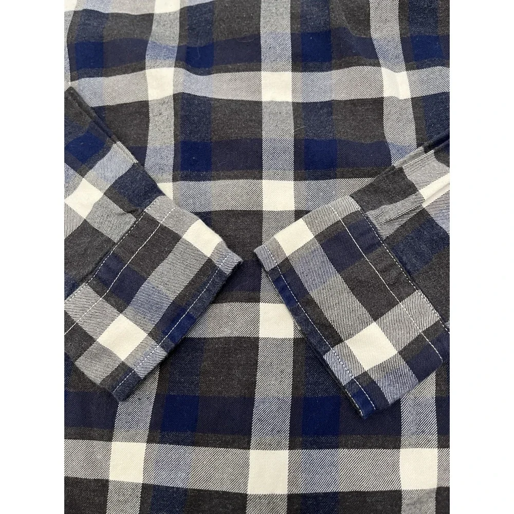 Banana Republic Men's M Luxe Flannel Shirt Untucked Slim Fit Navy Blue Plaid
